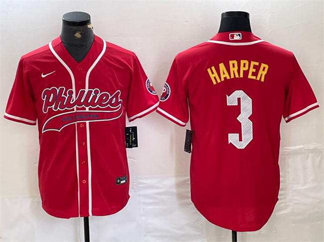 Men's Philadelphia Phillies #3 Bryce Harper Red 2024 City Connect Stitched Jersey